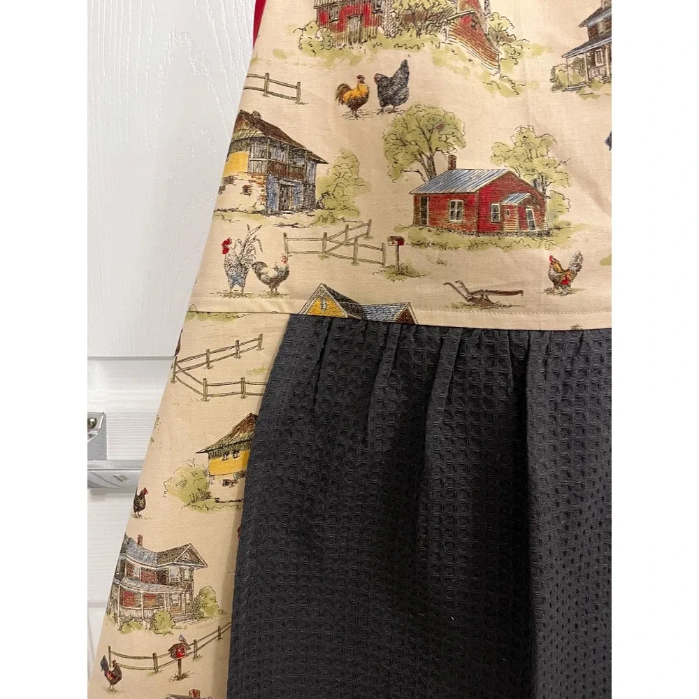 Criss Cross Apron with Farm Scene and Towel Front (Sizes XS-L) Cottagecore Apron